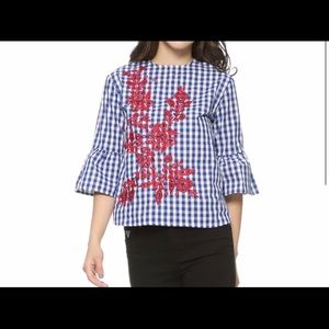 Vadim blue & white checkered with red embroidery